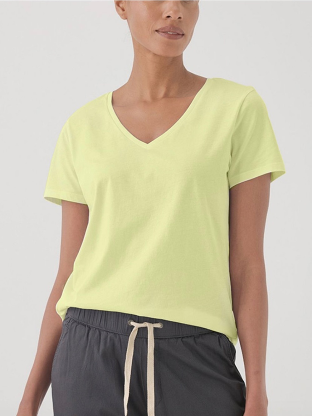Pact - V-Neck Tee Organic Cotton Mid Weight Neon Key Lime Yellow Green - Large